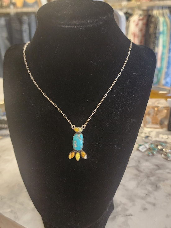 Jewelry | Handmade Turquoise And Yellow Stone Pendant Necklace Women ...